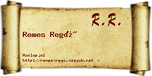 Remes Regő névjegykártya